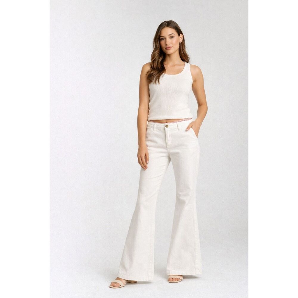 Abercrombie Low Rise Flare Pants White Womens Size 4 Wide Leg